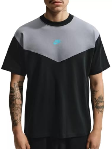 Image of NIKE Mens Tech T Shirt Crew Neck Cotton Tee Black/Grey XL IH4301 011