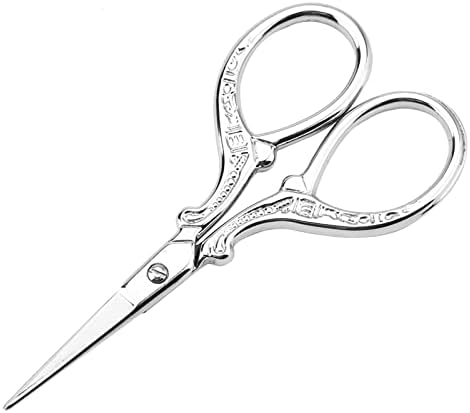 Embroidery Scissors Cross-Stitch Antique Sewing Scissors Stainless Steel Household Needlework Scissors Sewing Shears for DIY Craft Needle Work Art Work (Silver)