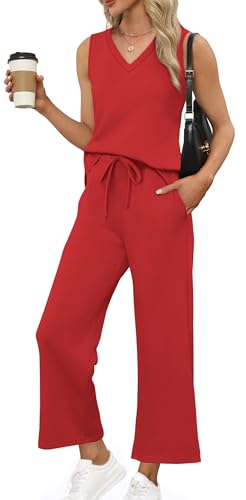 XIEERDUO Women’s 2-Piece Lounge & Travel Set – Red, XL