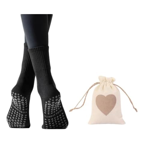 Elufly Unisex Grip Yoga Socks with Grips Non Slip, Pilates, Workout, Pure Barre, Ballet, Dance, Hospital,Anti Slip Socks (1 Pair-Black) Cover