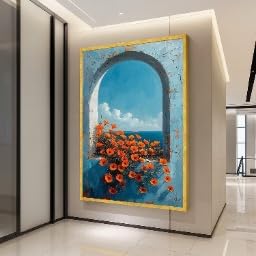 Tableau arche méditerranéenne pour habiller un grand mur vide de salon