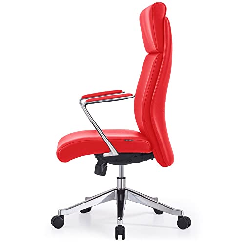 Image of ZURI Draper Leather Executive Chair with Aluminum Frame- Red
