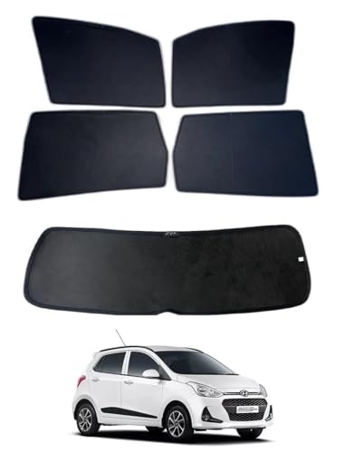 Image of Premium Car Sunshade Fix Type Non-Magnetic Curtain with Rear Dicky Curtain Set of 5pc for Grand i10 Old