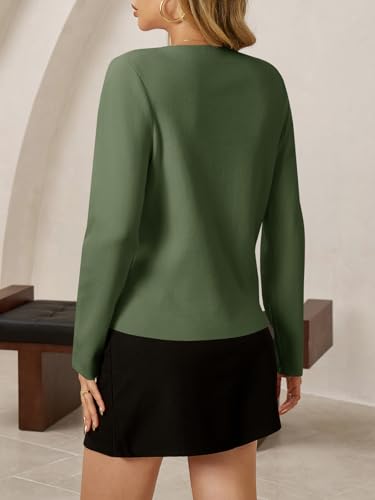 Image of Saodimallsu Womens V Neck Cardigans Long Sleeve Button Down Cropped Knit Trendy Front Slit Dressy Casual Fall Sweater Blazers
