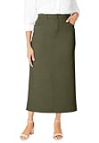 Jessica London Women's Plus Size Classic Cotton Denim Midi Skirt Pockets Long Jean Skirt - 20, Dark Olive Green