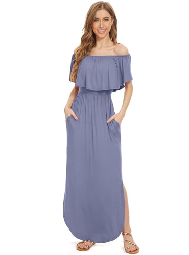 Image of LILBETTER Womens Off The Shoulder Ruffle Party Dresses Side Split Beach Maxi Dress
