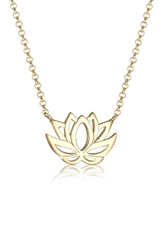 Elli halsband damer med hänge cut out lotusblomma i 925 sterling silver förgylld 45 cm lång, 45, Sterlingsilver