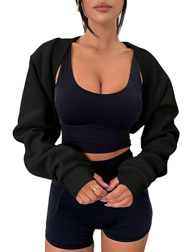 Amarmia Women's Bolero Sweater Shrugs Y2K Open Front Workout Sweatshirt Long Sleeve Crop Tops