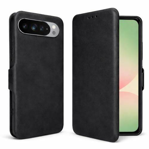 Image of Vegan Leather Wallet Case for Google Pixel 10 Pro XL, Premium PU Flip Cover with Card Slot, Magnetic Closure, Kickstand, Slim Durable Design, Privacy Protection - Black