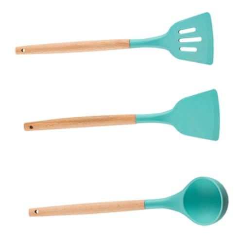 FOMIYES シリコン製耐熱調理器具点 グリーン 吊り付き収納便利 キッチンツール フライ返し おたま スプーン 一人暮らしに