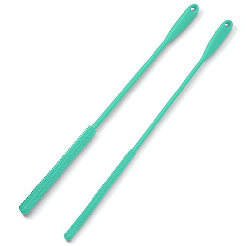 Purtribe Silicone Straw Brush 4 Pack - (2 Small, 2 Wide) - 10 Inches Reusable Straw Cleaner, Pipe Cleaners, Straw Cleaning Tool for Drinking Straws, Pipes, Tubes, Glass and Detailing (Teal)