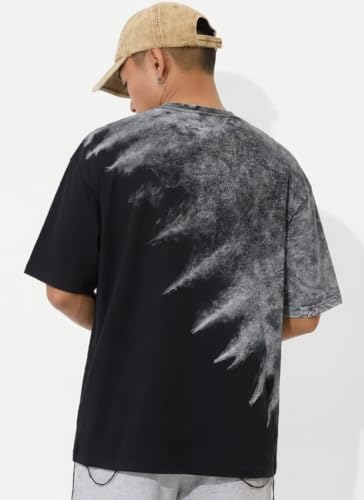Image of boffi ... 100% Cotton Oversized T-Shirt Unisex Drop Shoulder Dye Washed Street Look Black Pack of 1