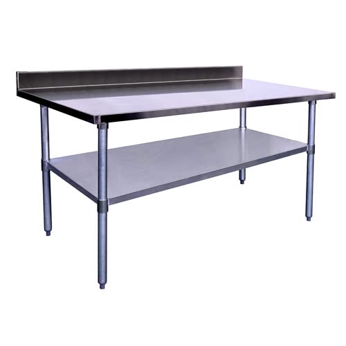 Image of Kratos Stainless Steel Kitchen Prep Table 72 inchx24 inch with Backsplash and Undershelf, NSF Worktable for Restaurants - 16ga /304SS