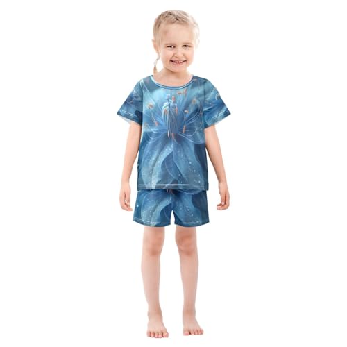 ALAZA Blue Flower Blossom Pajamas Set Short Sleeve Cotton Sleepwear Summer Pjs 2 Piece 5-14Y3