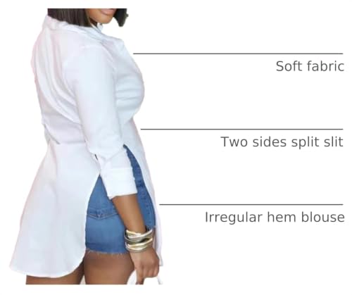 Image of LYANER Women's Collar Neck Long Sleeve Button Down Shirts Sexy Split Hem Tops Long Blouse Shirt Dress