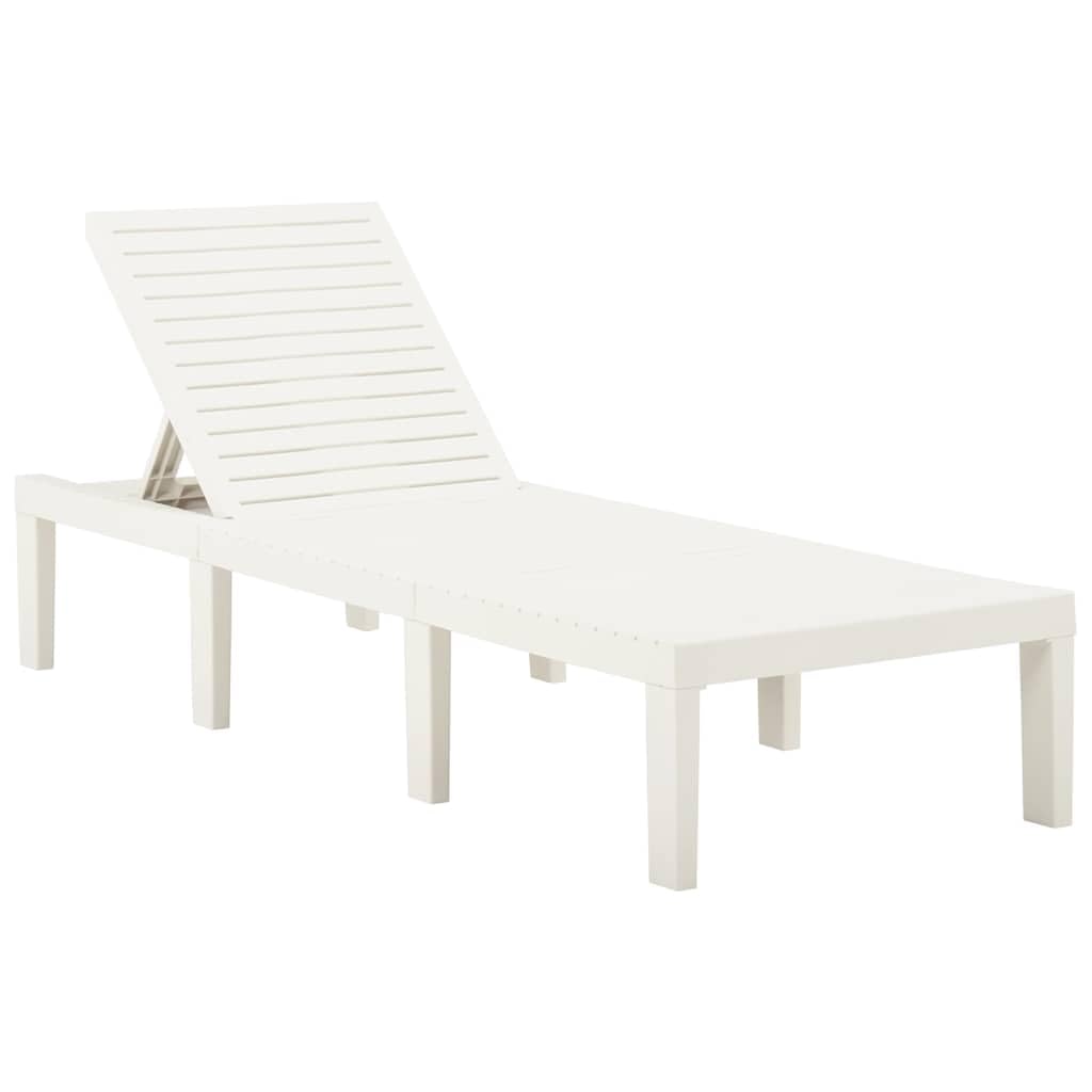 Leżak do opalania z tworzywa sztucznego, biały, leżak ogrodowy, leżak do relaksu, leżanka basenowa, regulowane oparcie na taras, balkon, plażę, kemping i do zastosowań wellness