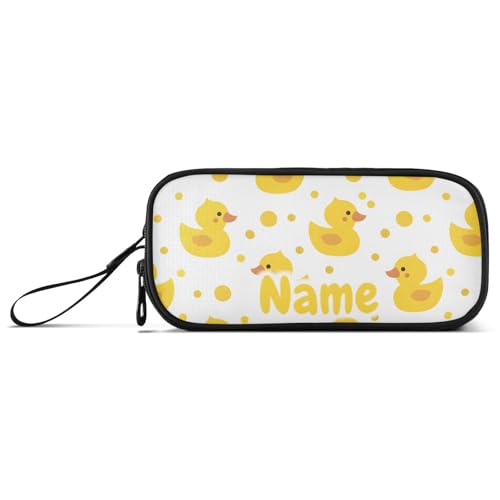 Image of Custom Cute Yellow Ducks Pencil Case Box Boys Girls Personalized Name Large Pencil Pouch Stationery Pen Bag Organizer for Kids Adults School Office