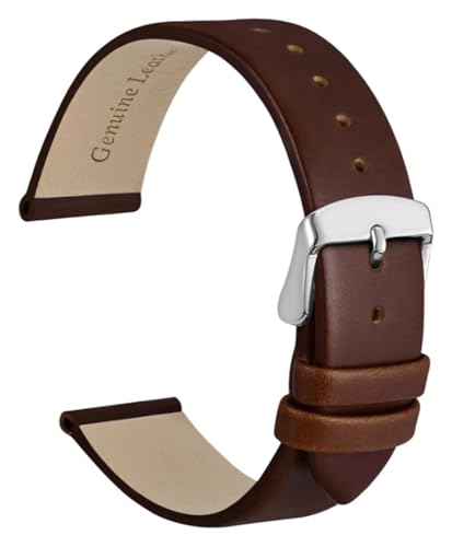 Bracelet de montre en cuir brun foncé 8 mm fin à boucle polie