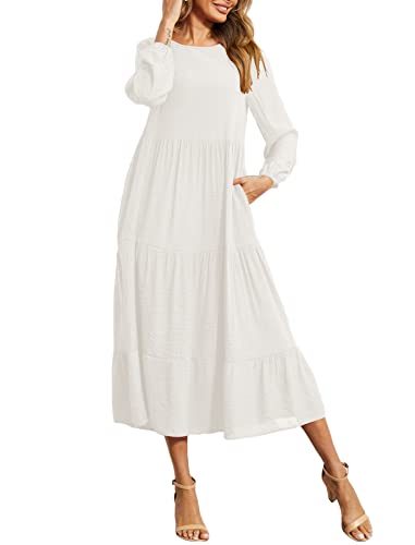Image of Halife Women's Summer Casual Maxi Dresses Flowy Ruffle Boho Long Dresses with Pockets