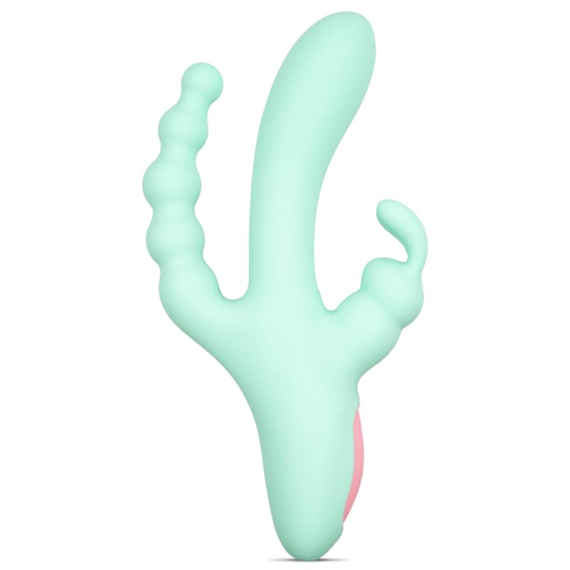 Jacky, Vibrador Triple, Estimulación Anal/Vaginal/Clítoris, Recargable USB, Silicona, 100% Sumergible (Azul)