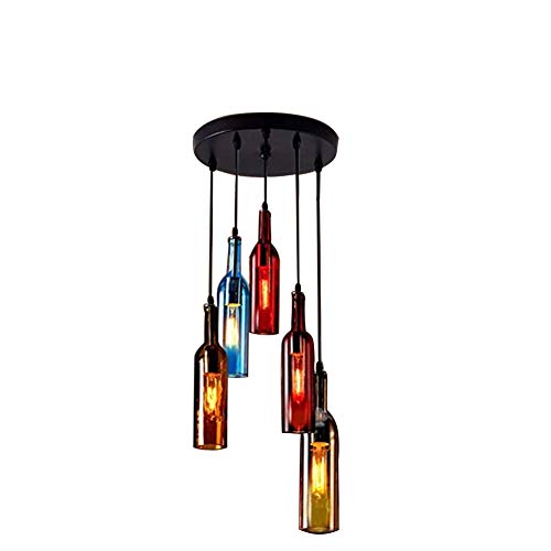 Lustre bouteille de vin suspension créative 5 lampes verre teinté style rétro