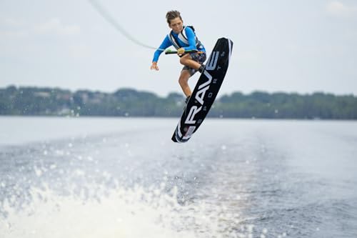 RAVE Sports Freestyle Wakeboard and Bindings Package (Red), Wide 4-Point Design for Grip in Turns, Continuous Rocker for Stable Landings, 139 cm x 42.8 cm, for Riders Over 125 lbs., Adjustable Fit