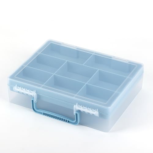 Image of Plastic Storage Bin with Clear Lid and Removable Tray, Perfect for Craft Supplies, Art Tools,Beads, Stackable Organizer with Portable Handle, Durable Design for Home or Office Use（Blue）