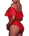 Tempt Me Women Red Sexy One Piece Swimsuit Ruffled Off Shoulder Lace Up Bathing Suit XXL