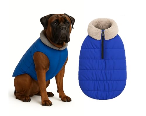 Image of The Pets Company Dog Winter Coat Jacket, Clothes, Windproof, Waterproof, Light Weight, Washable, Ultra Warm Thick Fleece Lined Dog Vest for Cold Weather Protection, (Blue, XX-Large - 30 Inch)