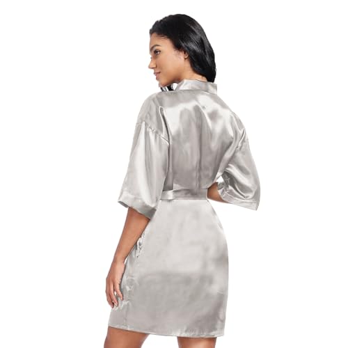Image of Women's Short Satin Robes Lightweight Silky V-Neck Sleepwear Wedding Bridal Party Bride Bridesmaid Bathrobes