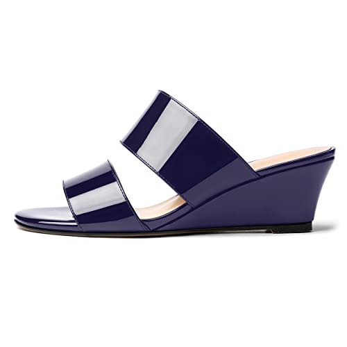 WAYDERNS Women's Two Piece Patent Open Toe Slip On Wedge Low Heel Wedges Sandals 2 Inch2