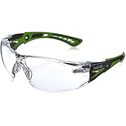Gafas Protectoras Bolle RUSH+ - Patillas bi-material verde/negro– PC incoloro - anti-rayaduras y anti-vaho PLATINUM