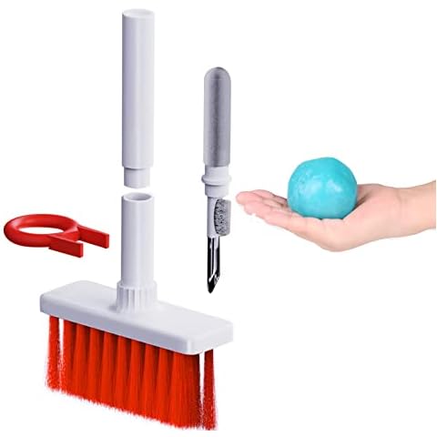 SoeHong Soft Keyboard Earphone Cleaner Brush, 5 in 1 Multi-Function Cleaning Soft Brush Keyboard, Keyboard Earphone Cleaner Kit/with Cleaning Gel, Suitable for Keyboard Earphone, Red Cover