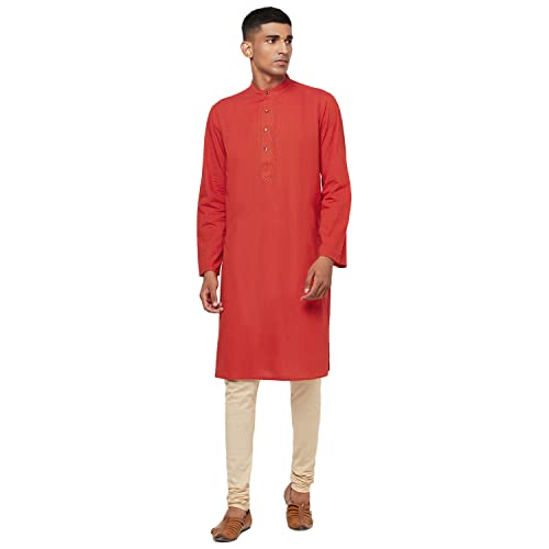 Fabindia Men's Cotton Embroidered Comfort Kurta_Rust_S