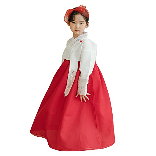 Striped Sleeves Red Jeogori Girl Hanbok for 100~15y/o Korean Dress Baby Kids Hanbok Dol Baekil