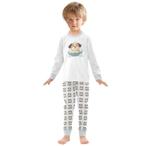 Cartoon Pajamas Set Dog Sitting in A Bath Long Sleeve PJs Cotton Jammies Sleepwear Top and Pants Multicolor3