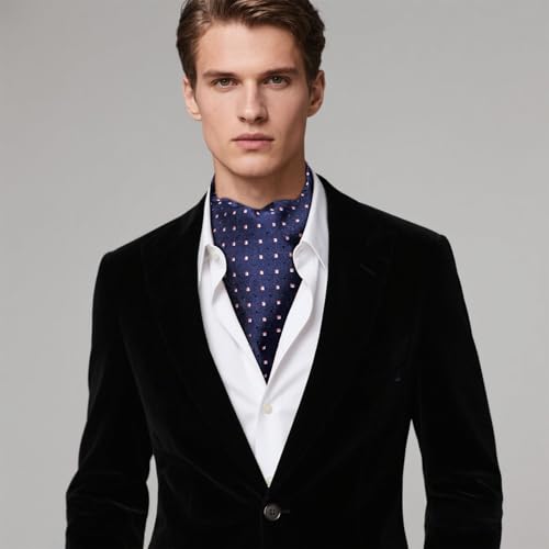 Image of Hi-Tie Silk Ascot for Men Self Tie Men's Cravat and Flower Lapel Pin Handkerchief Cufflinks Set for Wedding Party