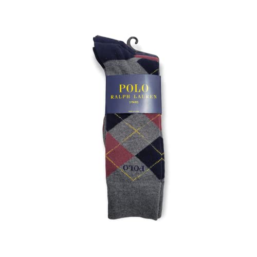 POLO RALPH LAUREN MENs Argyle Dress Socks (3 PAIRS) (GREY BURGUNDY), 10-13