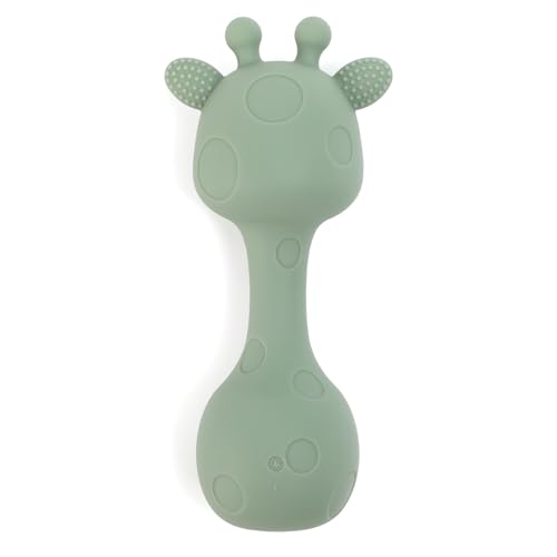 Image of Silicone Little Giraffe Shaker Rattle Toy for Babies | Food Grade Silicone Teether | Easy to Grip | BPA Free (Olive Green)