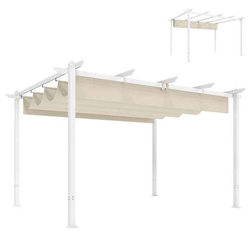 Outsunny Pergola 4x3m Tonnelle de Jardin en Aluminium et Acier - Toit Rétractable avec Toile Coulissante Magnétique et Trous de Drainage - Abri Soleil 12m² Robuste...