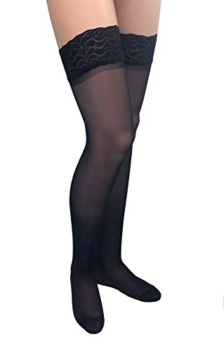 Image of ITA-MED Sheer Thigh Highs Compression (20-22 mmHg), Black, Large, 3 Count