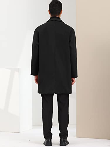 Image of Lars Amadeus Men's Black Winter Trench Coat Notched Lapel Single Breasted Mid-Length Overcoat Small Black