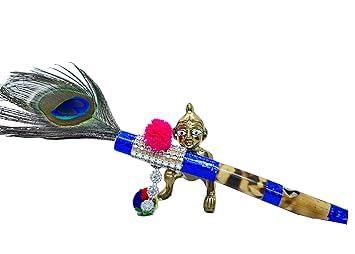 Techtest- Decorative Krishna Bansuri | Kanha Bansi | Laddu Gopal Bansuri | Bamboo Flute | Bansuri Traditional flute with Peacock feather| Pooja Bansuri | Basuri with Original Mor Pankh |7 inch-image-44