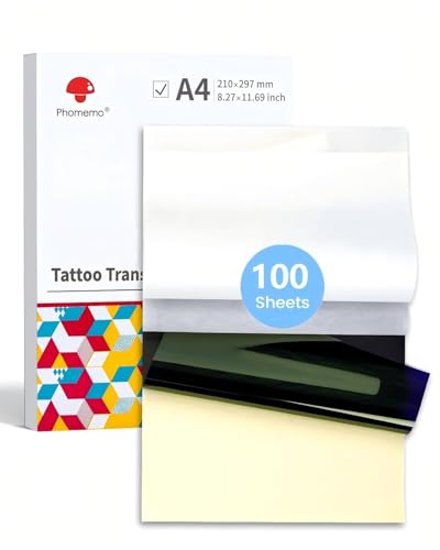 Phomemo Tattoo Transfer Paper - 100 Sheets A4 Size Thermal Stencil Paper for Tattoo Transfer Kits - Personal & Commercial Use DIY Tattooing Tracing Paper for M08F Printers & Tattoo Supplies