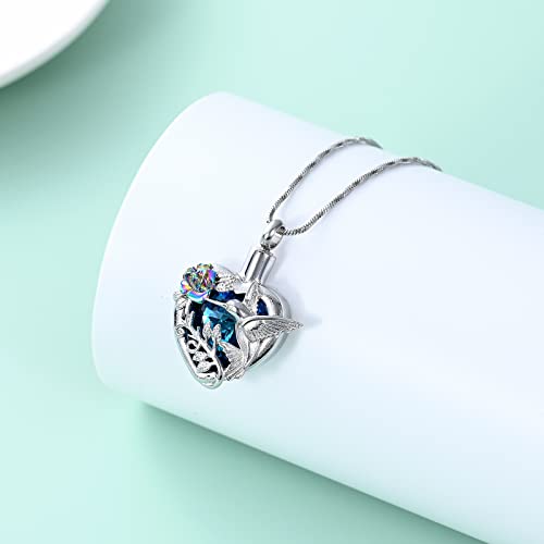 Yinplsmemory Hummingbird Cremation Jewelry Crystal Heart Urn Ashes Necklace for Women Men Memorial Keepsake Necklace of Loved One3