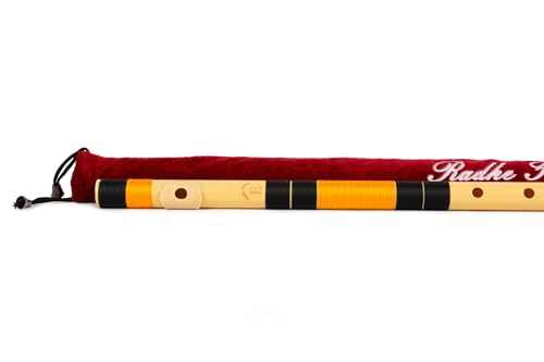 Image of Radhe Flutes | E Natural Right Handed Base Bansuri | Black & Orange| Tuned With Tanpura A=440Hz | PVC Flute + Velvet Cover + Hindi & English Flute Lessons