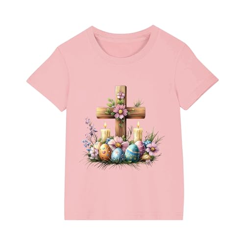 Short Sleeve Tops for Girls Festival Holiday Easter Days Shirts Eggs Graphic Printed Cotton T-Shirt Tees Blouses3