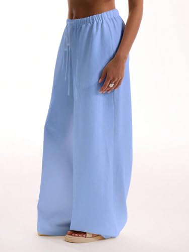 Image of RoseSeek Women's Beach Cover Ups Wide Leg Loose Linen Pants Swimsuit Coverup Summer Vacation Outfits 2026