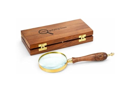 Lupa Antigua de Madera de Lectura 10X con Mango de Madera Hecho a Mano para Lectura de Libros e inspección | Niños y Adultos (Magnifying + Box)