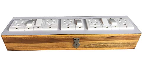 Image of Electric Extension Wooden Board , 1 Meter 3 Core Wire (5 Switches 5 Sockets-4x15x2)